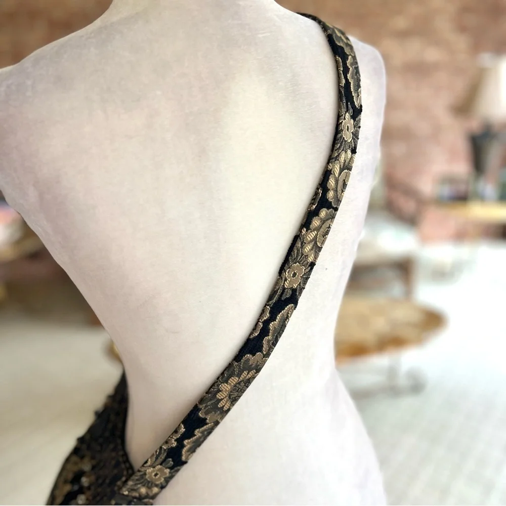 Bag Crossbody Shoulder Artisan Brocade Black Gold Metallic Beaded Tapestry